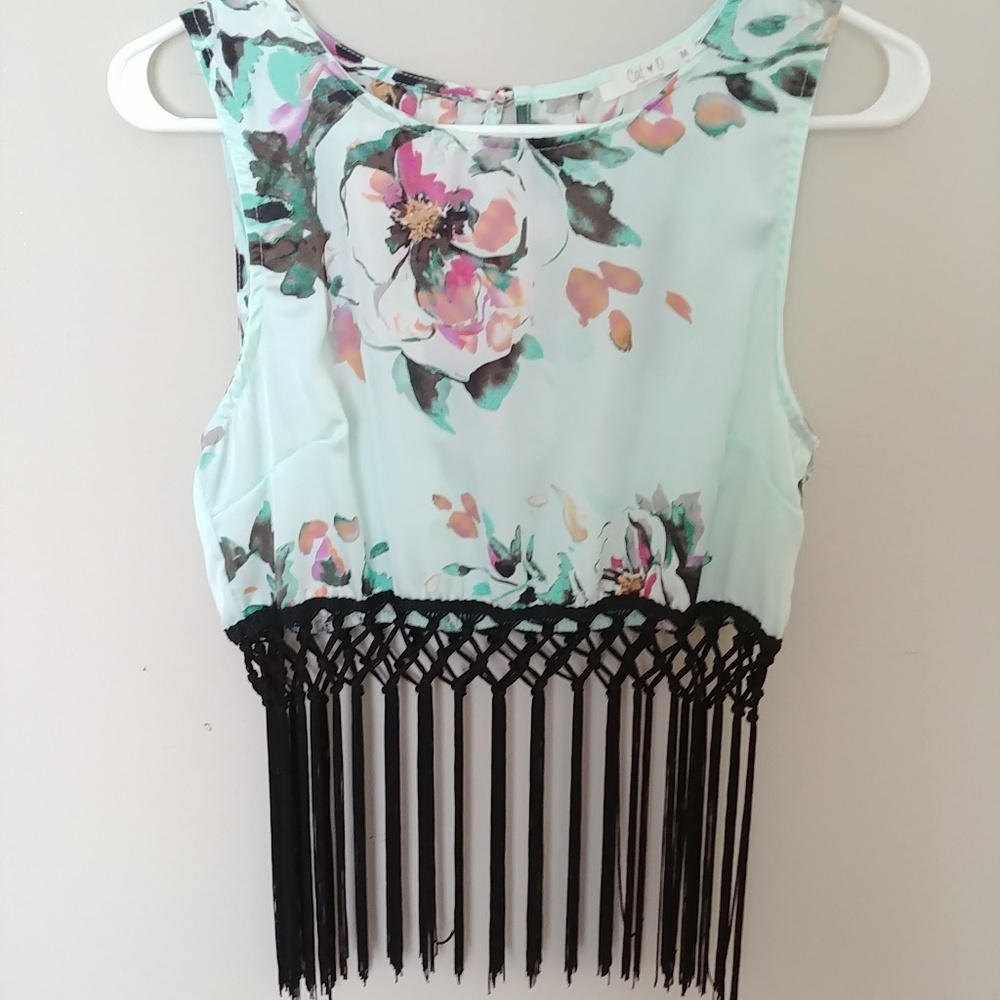 Fuchsia Pink & Mint Green Floral Crop Top